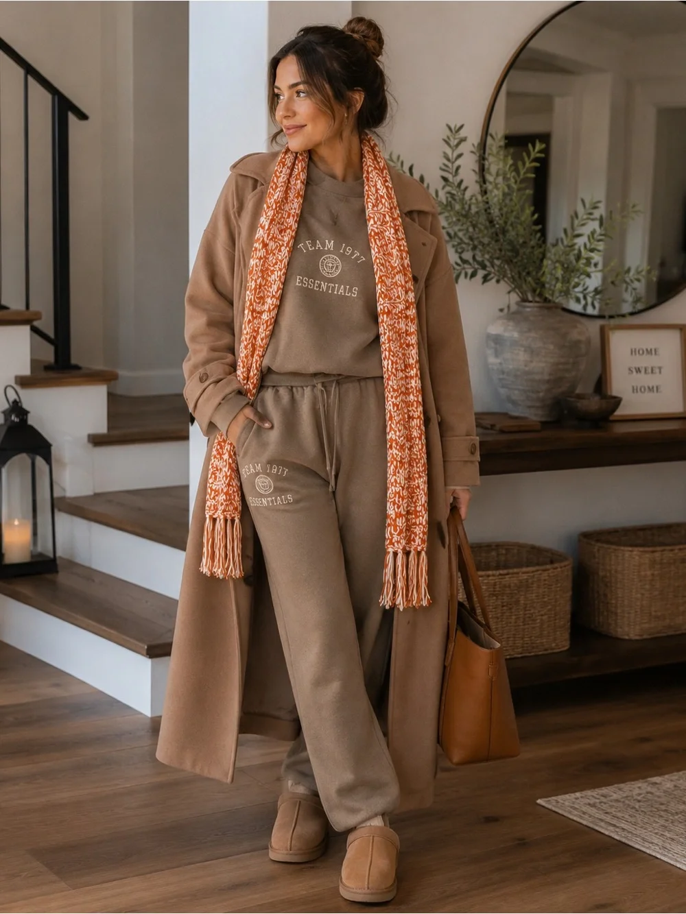 Handmade Orange & White Knit Scarf | Long Cozy Winter Scarf